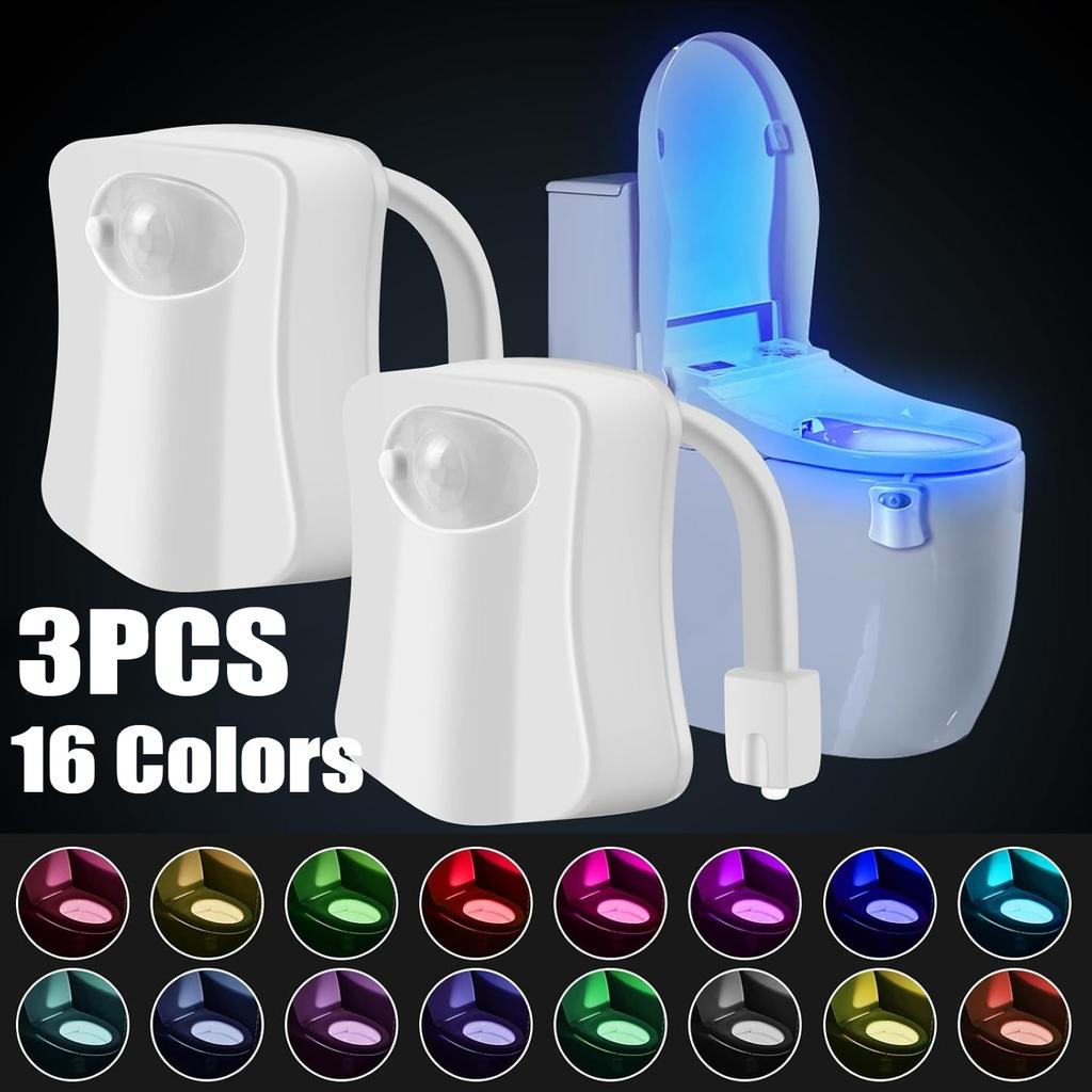 16-Color Motion-Sensing Toilet Seat Night Light with Motion Sensor Toilet Light LED RGB Night Light for Bathroom,Battery Not Included