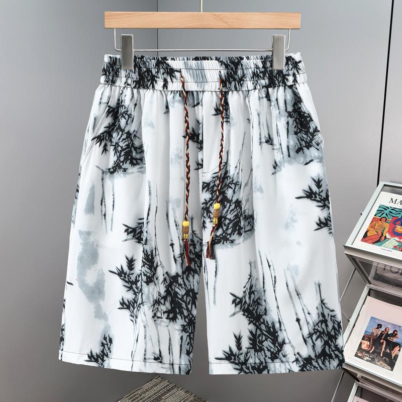 

Men s Plus Size Bamboo Print Casual Shorts, Elastic Waist Summer Pants (4XL-10XL) 10XL(150kg-160kg) синій