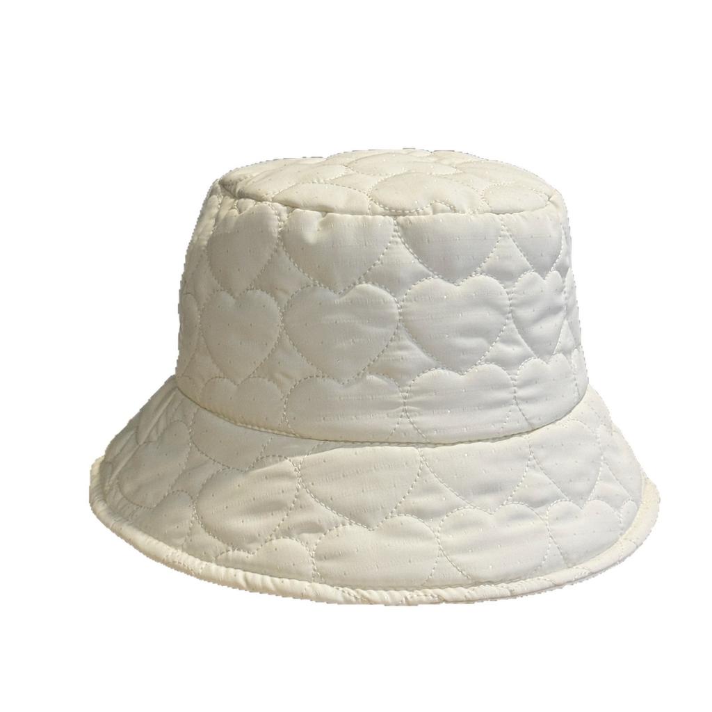 Korean-style Ultra-light Heart-shaped New Fisherman Hat for Women, Warm and Face-slimming Bucket Hat with a Round Top, Down Cotton Basin Hat, Trendy