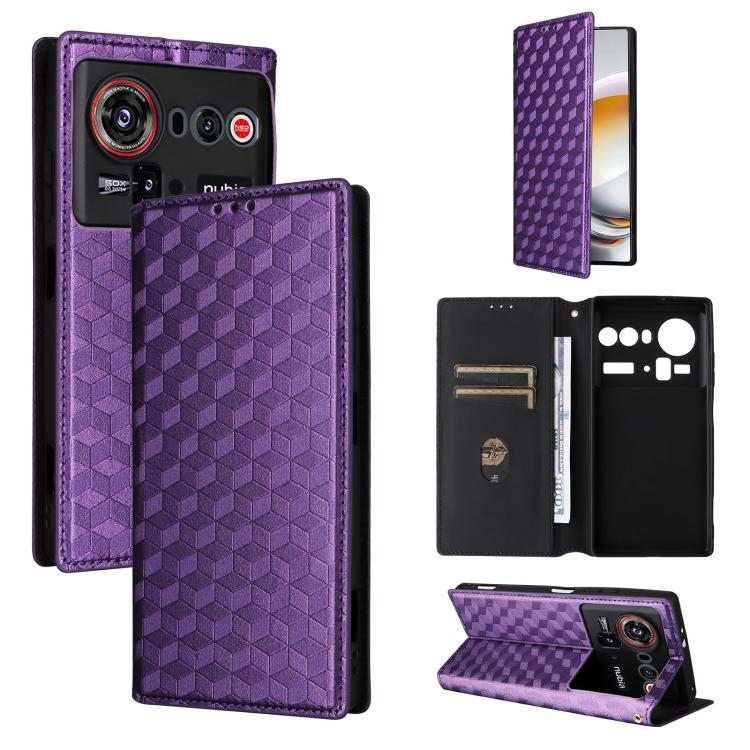 Cubic Grid Texture Flip Leather Phone Case