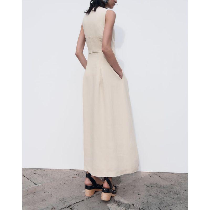Spring New Arrival Sleeveless Long Jumper Dress Casual Elegant French Waist Zipper Dress 2902586