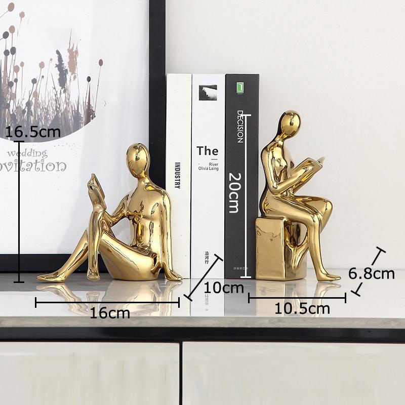Leser Charakter Keramikstatue 2 Stück Bibliotheksregale Buchstütze Kreatives Handwerk Ornament Figuren Skulptur Raum Ästhetische Dekoration
