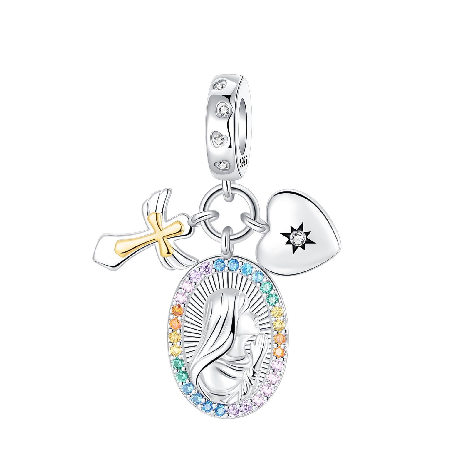 

Оригинальные шармы-бусины Медь с инкрустацией цирконием Кулон в виде креста монахини Крыло ангела Подходят для браслета Ювелирный подарок Маркировка