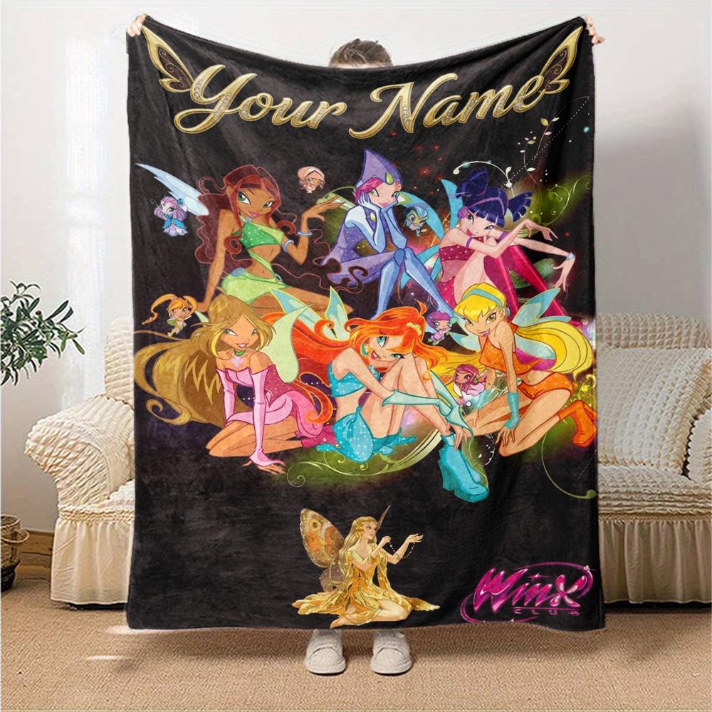 Name Custom Winx Print Flannel Blanket High Quality Warm Comfortable Cover for All Seasons Perfect for Gifts Home Decor
