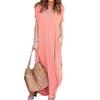 Summer New Women's Solid Color V-Neck Loose Casual Pocket Slit Dress