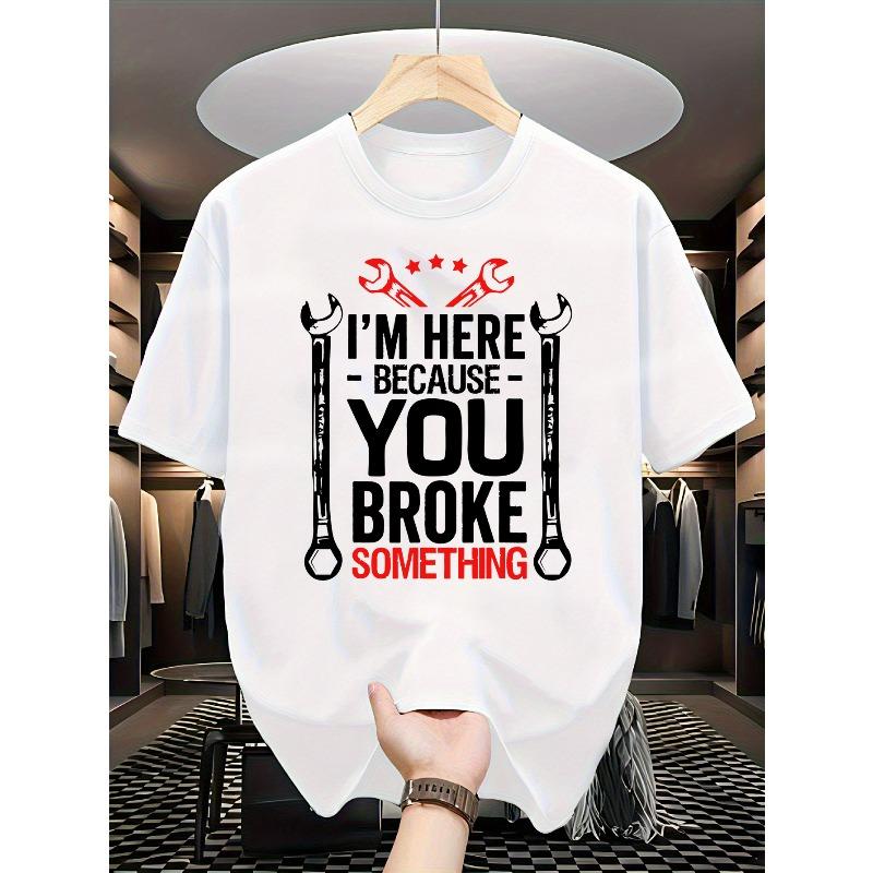 European sizes Funny Mechanic Husband Gift T-Shirt for Men - I m Here Because You Screwed Up Full-Body Print White Tee with Wrench & Car Icons S белый
