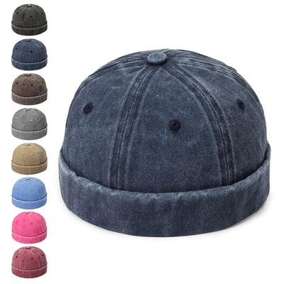 Vintage Washed Denim Brimless Docker Cap Cotton Adjustable Hip Hop Hat Solid Color Melon Beanie Cap Boy Girls