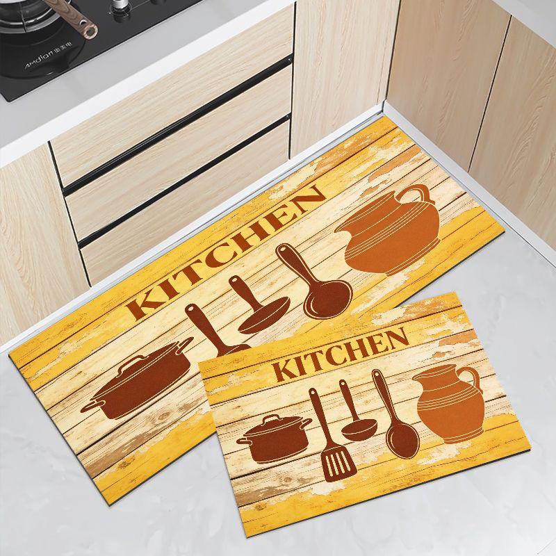 Retro Chef Hat Kitchen Cook With Love Mat Set Waterproof Non Slip Runner Rug Easy Clean Farmhouse Decor Floor Carpet