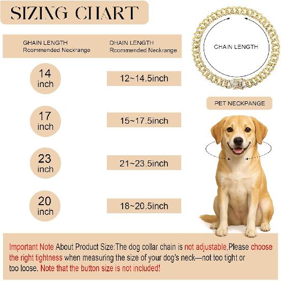 Tallew Dog Chain Diamond Collar Gold 16 Mm Wide Walking Metal Chain Necklace with Secure Buckle Pet Cuban Style Collar Jewelry Accessories for Small