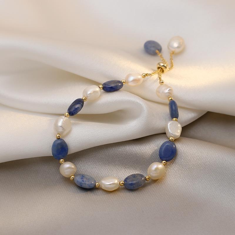 Trendy Blue Jade Stone & Baroque Freshwater Pearl 14K Gold Filled Female Charm Bracelet  For Women Birthday Gifts