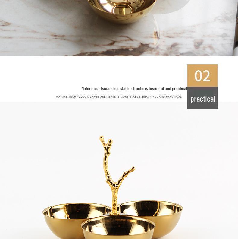 Modern Chinese Three-Tier Fruit Bowl with Branch Handle - Elegant Snack and Dried Fruit Display