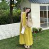 Holiday Style Super Good-looking Fairy French Yellow Neck Off-the-shoulder Dress Women's Summer New Temperament Loose Long