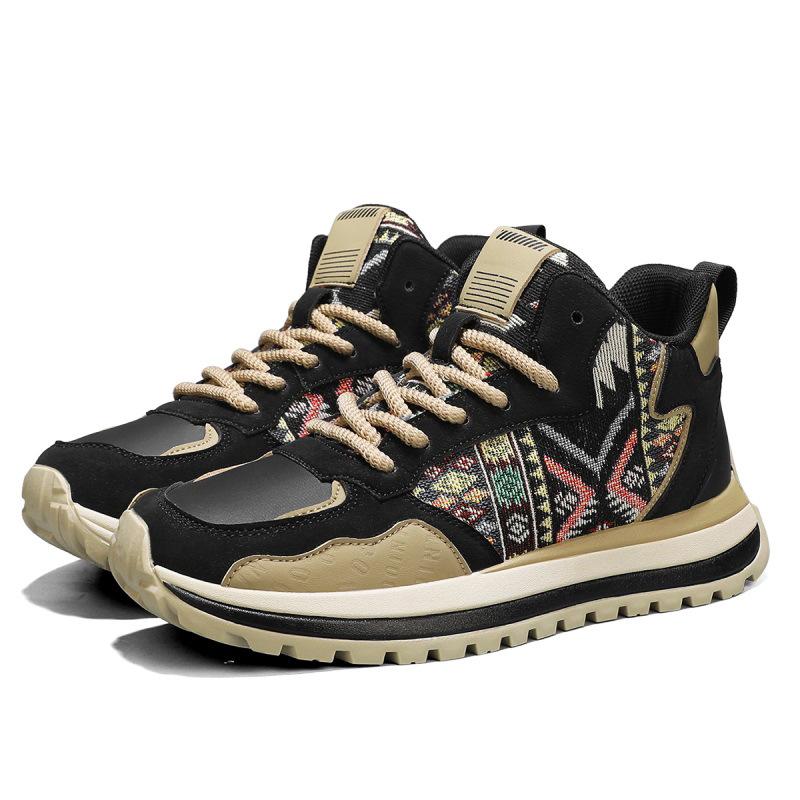 National style embroidered dad shoes men's autumn new comfortable cloth versatile high-top outdoor light casual men's shoes