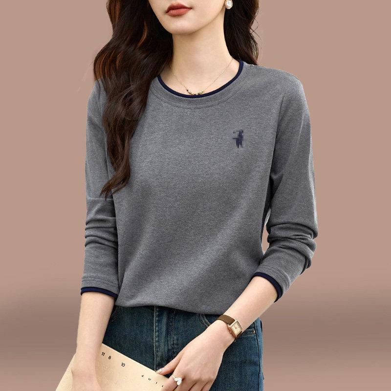 Women s Elegant Slim-Fit Round Neck Long Sleeve T-Shirt for Spring/Autumn 2026 4XL (140-155 jin) серый