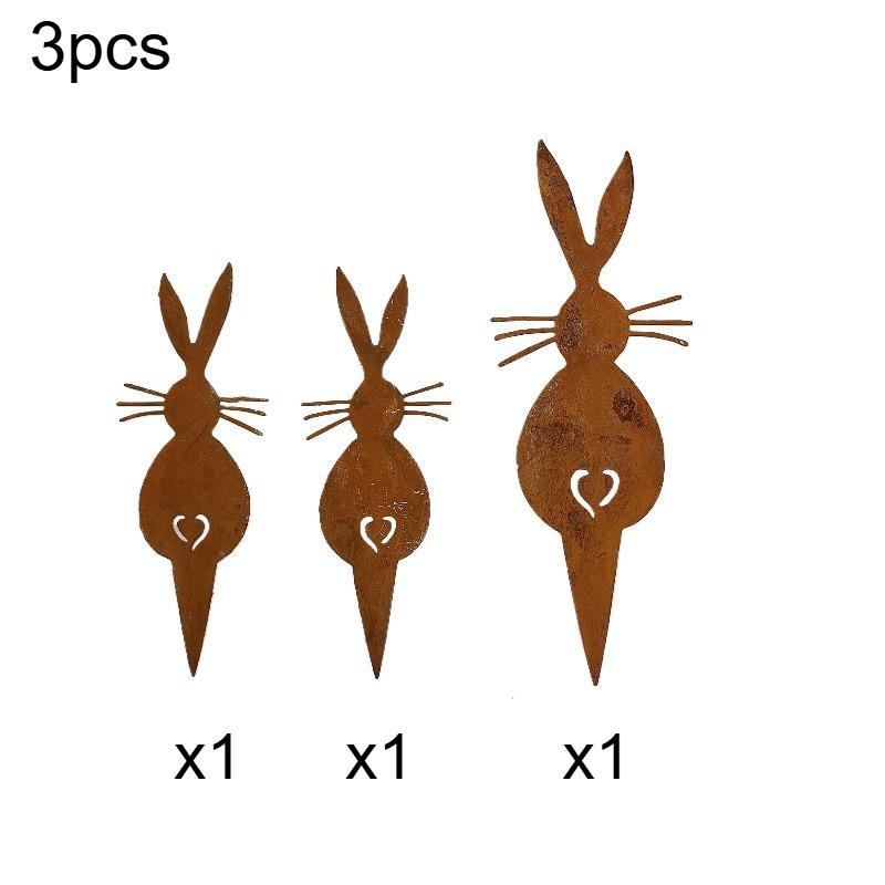 

3pcs Rustic Acrylic Garden Decor Set Iron Outdoor Planters Easter Bunny Floral Design with Hearts Easter Holiday Celebrations