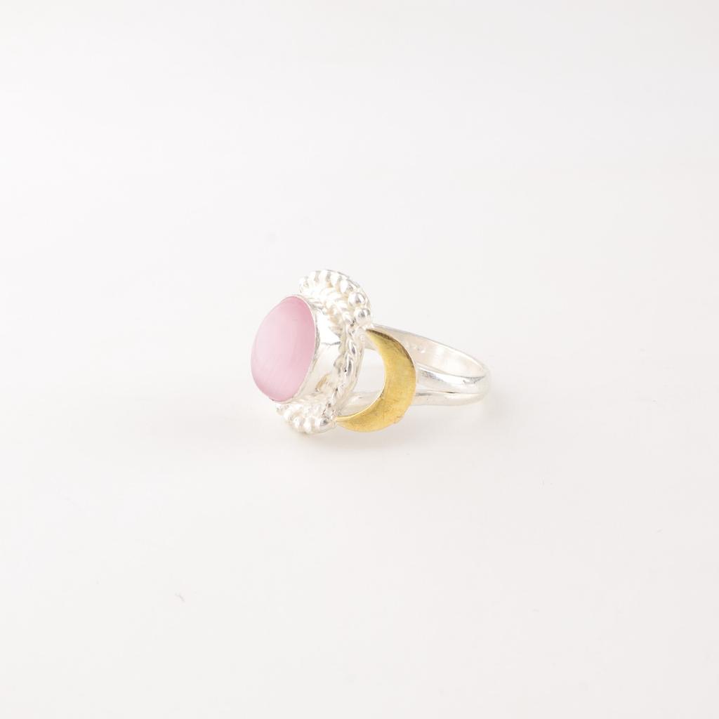 Natural Pink Cat's Eye Gemstone 925 Solid Silver Jewelry Women's Designer Ring RR-61-38