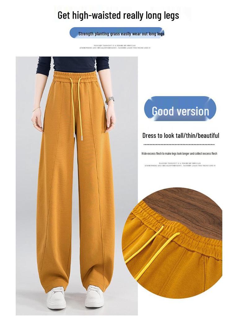 Korean Style High Waist Curved Blade Wide Leg Pants for Women - Spring/Autumn 2026