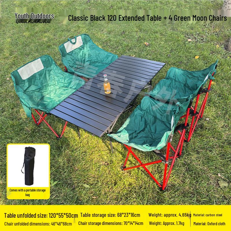 Portable Carbon Steel Folding Table & Chair Set for Camping, Dining, Coffee Shops, and Snack Stalls