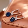 Oval Blue Zircon Dangle Earrings Gold Color Trendy Jewelry Women Luxury Accessories