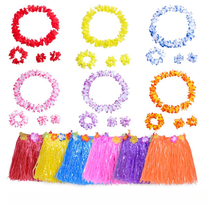 40PCS Party Atmosphere Decoration Summer Outdoor Festival Party Grass Skirt Props Hawaiian Fun Vacation Grass Skirt 40CM Set