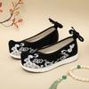 Woman Big Size Embroidered Hanfu Shoes Flat Sole Non Slip Shallow Ankle Strap Ethnic Style Cocked Shoe Toe Horse Face Skirt Shoe