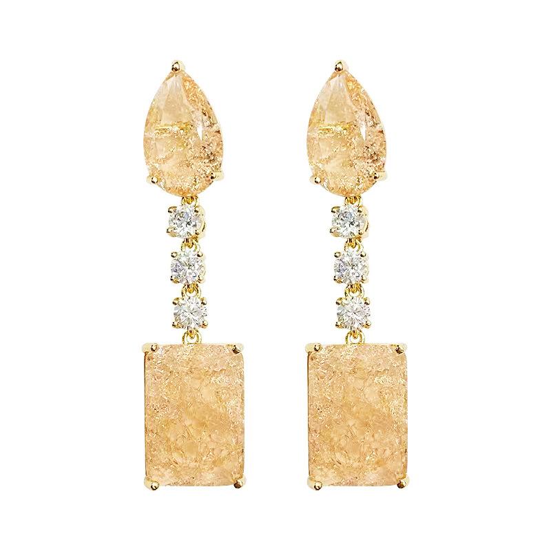 

Ice Crack Broken Diamond Water Drop Earrings Women S Square Stud Earrings High-End Niche Crystal Earrings Square Earrings 925 Pins