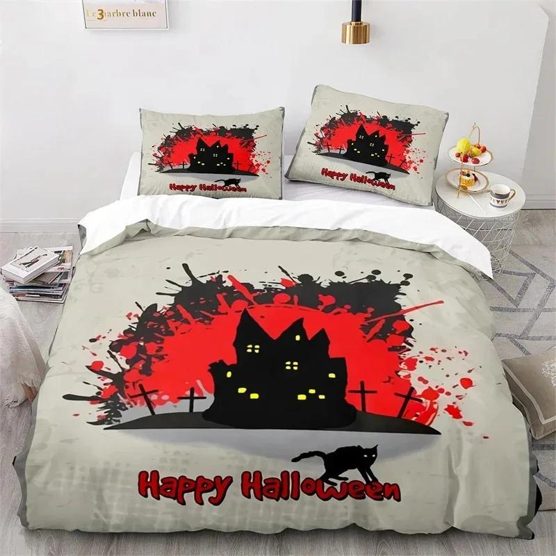 Halloween Bedding Set Pumpkin Duvet Cover Polyester Cartoon Horror Festival Bat Comforter Cover Twin King For Kids Adults Decor