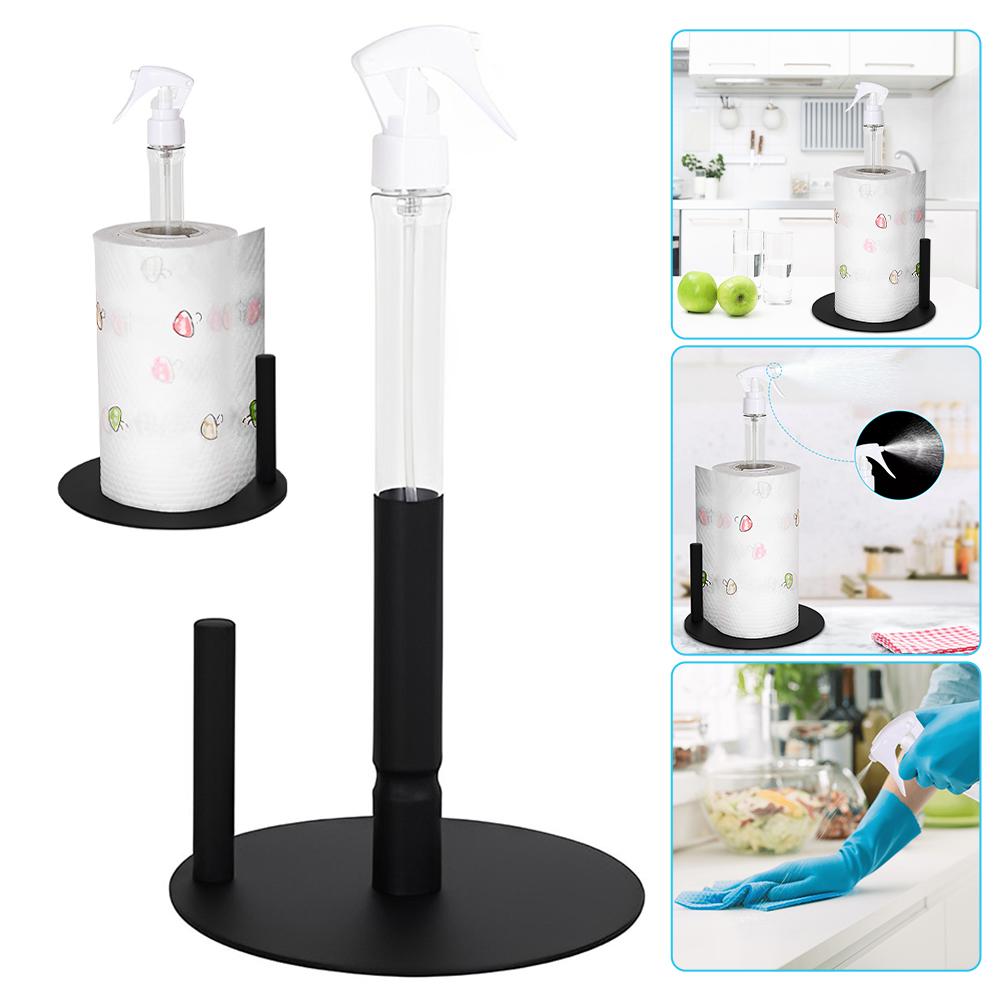 Kitchen Paper Towel Holder with Spray Bottle Stainless Steel Countertop Kitchen Roll Holder Stand with Non-Slip Base Kitchen