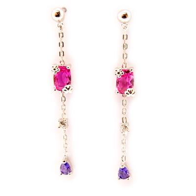 [L4561] - Silver Earrings 'Scarlett' Pink Purple