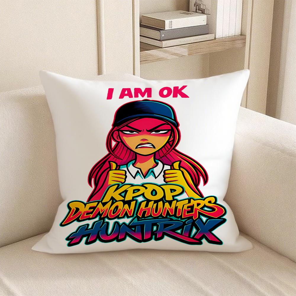 KPop Demon Hunters  KPOP Demon Hunter Series Pillowcase: Colorful Character Pattern Fashion Home Decoration 45x45cm