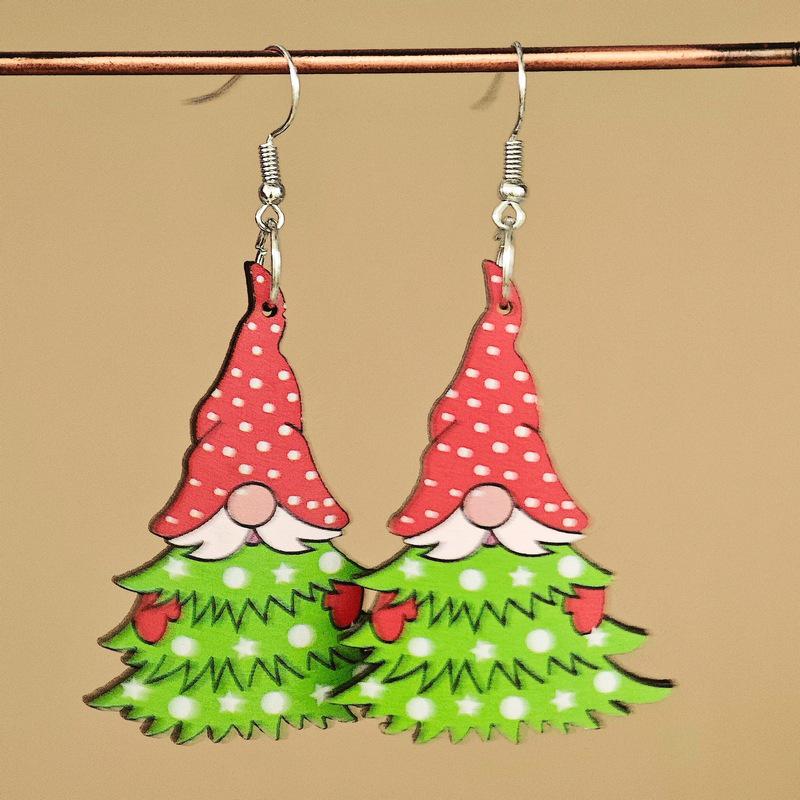 

Santa Claus Connecting Christmas Tree Wooden Earrings - Creative European & American Design Electroplated