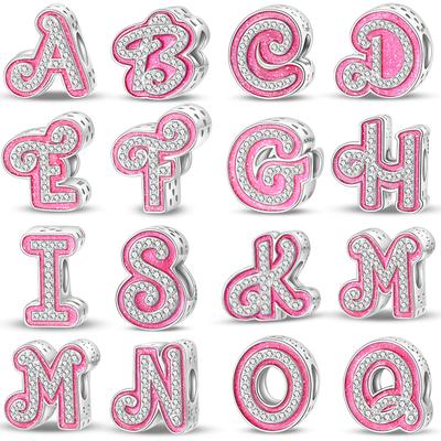Copper Princess Pink 26 Letters Charms Beads 3Mm Diy Birthday Fine Jewelry Making