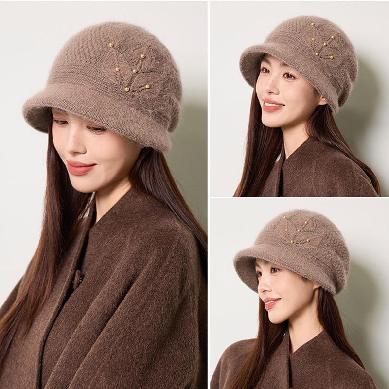 Mother Warm Hat Women's Autumn Winter Rabbit Hair Knitted Hat Middle-Aged and Elderly Thick Ear Protection Fisherman Hat