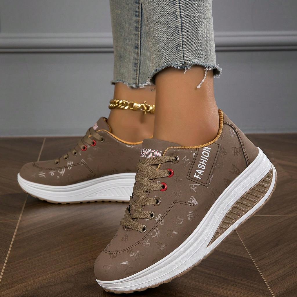 Zapatos deportivos casuales para mujer, zapatillas transpirables, cómodas, con tacón de cuña y suela gruesa, zapatos con cordones