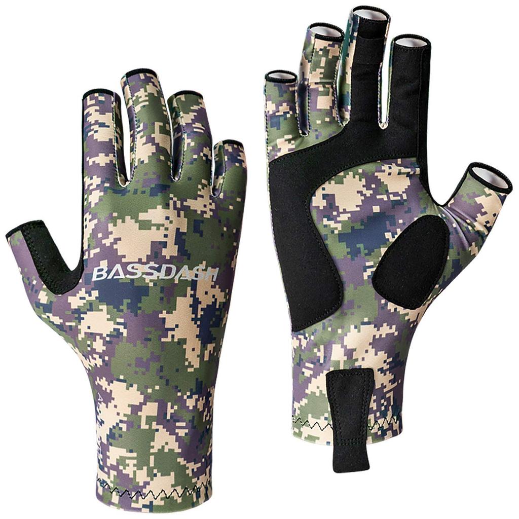 Bassdash Fishing UV Sun Quick Finger Gloves, Protection, Protection, Drying, UPF50+, 3/4
