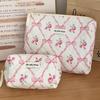 Retro Bowknot Floral Quilted Soft Wash Bag - Palace Style, Cute, Anti-Fall Octagonal Design