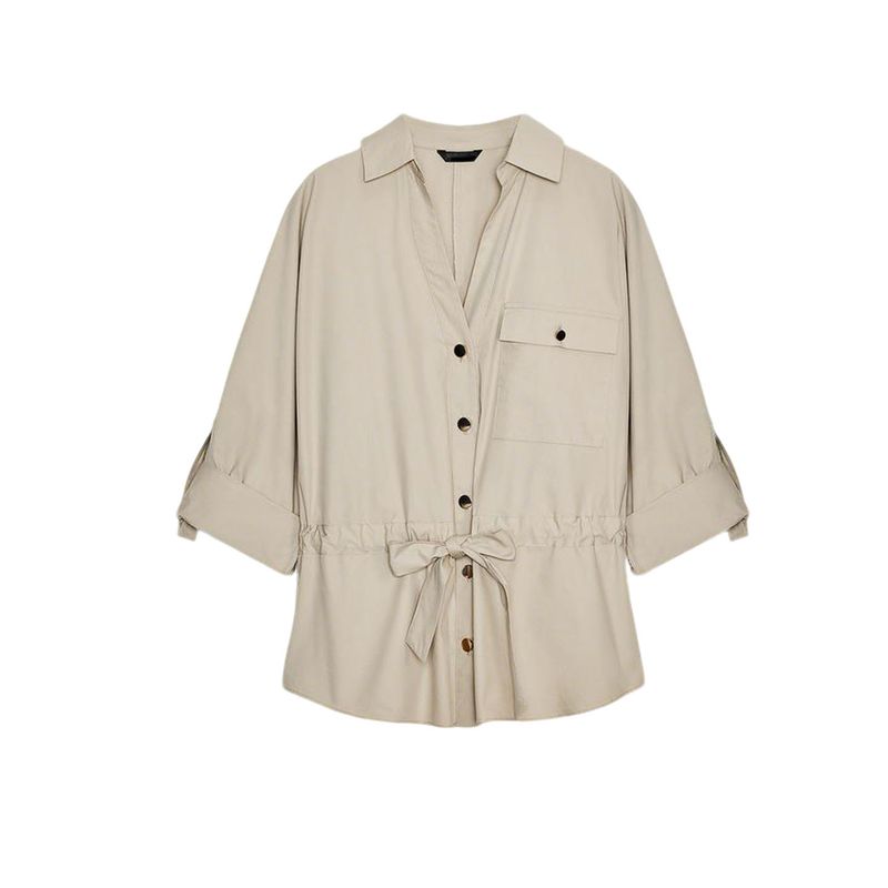 

Autumn New Women s Clothing Lapel Cropped Curling Sleeve Poplin Travel Hunting Jacket Shirt 8665534 8665337 Sand color L