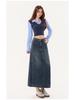 American Retro High Waist A-Line Denim Skirt with Slit and Patchwork - Spring 2026 Collection