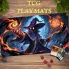 Fantasy Purple Robe Fire Wizard TCG Playmat 35X60CM Trading Card Battle Mat Non‑Slip Durable Stitched Edge Tabletop Playmat
