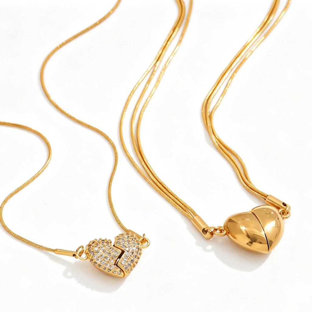 Stainless Steel Diamond Inlaid Heart Pendant Necklace
