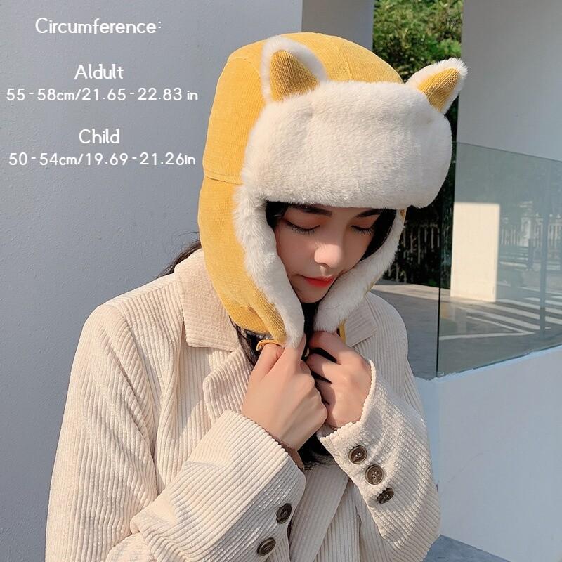 Women Earflap Cap Ushanka Trapper Hat Cat Ear Faux Fur Fluffy Windproof Warm Hat
