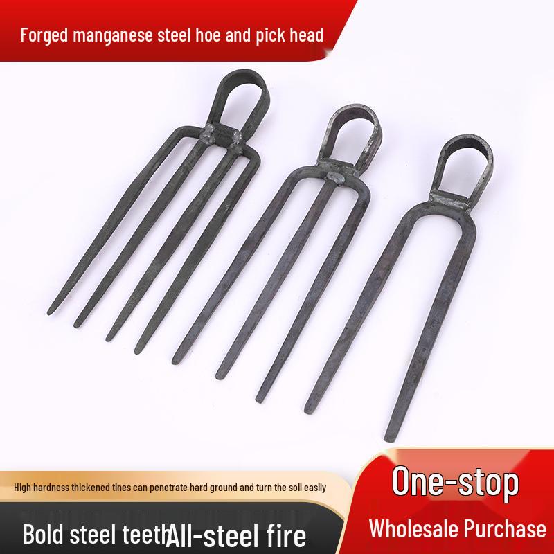 Rust-Proof Manganese Steel Garden Fork & Hoe: 2, 3, and 4 Tines for Digging, Soil Loosening, and Land Reclamation