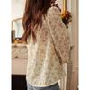 French Style Spring Summer Women's Fashion Loose Lace Splicing Printed Blouse Top