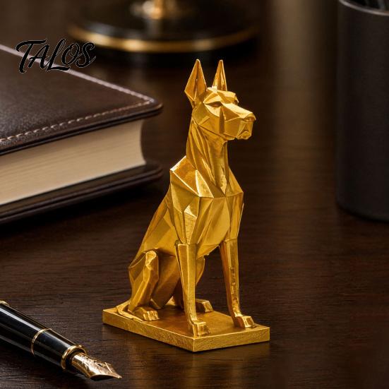 Geometric Doberman Figurine 3D Printed Figurine, Golden Dog Decorative Sculpture, Modern Animal Shape Decor Statue for Home Office Desk, Gift Lovers