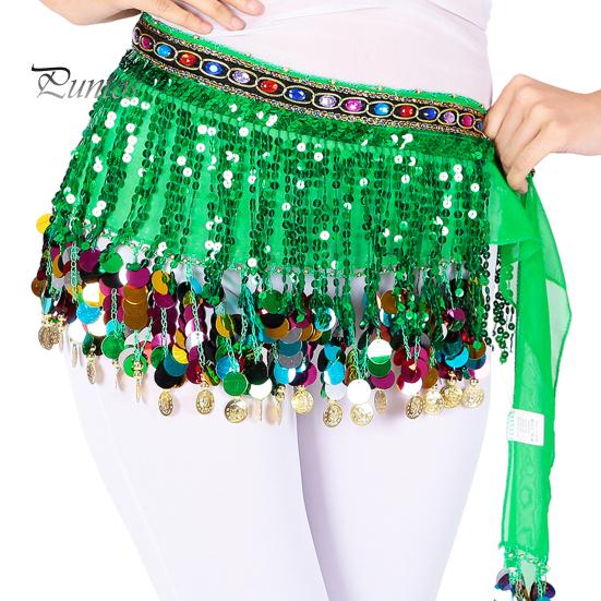 Gonna da danza del ventre con paillettes e nappa, sciarpa in vita, stile esotico, annodabile, gonna sottile regolabile, gonna trasparente in pizzo, spettacolo teatrale, cosplay, minigonna, grembiule avvolgente