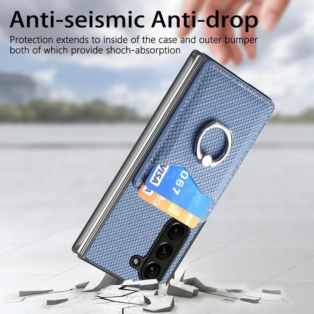 Wallet Phone Case with Credit Card Slot Holder Shockproof Ring Stand PU Leather Cover with Holder for Samsung Galaxy Z Fold 6 5 4 3 2 5G