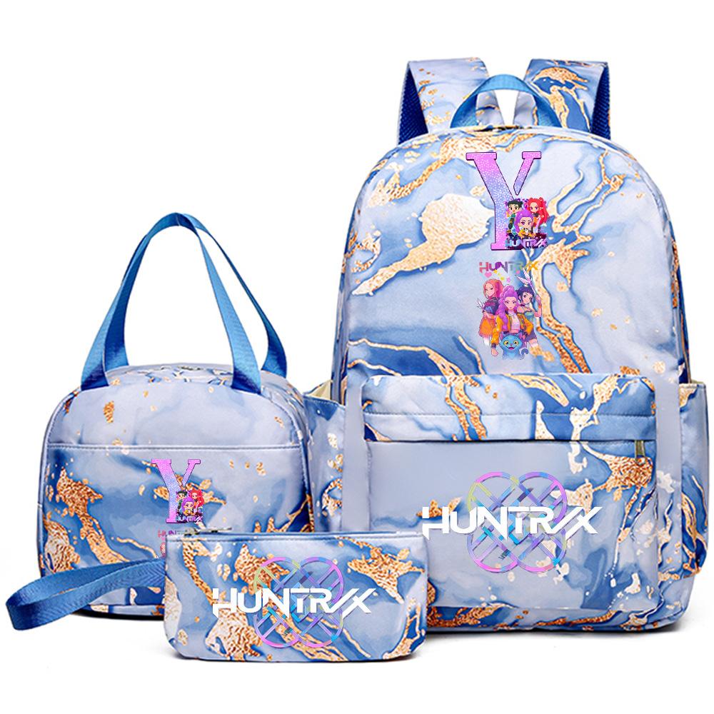 3-teiliges/Set Anime Rucksack mit englischen Buchstaben A-Z Aufdruck, Handtasche und Federmäppchen für Teenager, Schüler, Mädchen, Jungen, Kinder, Schultasche, Reisetasche