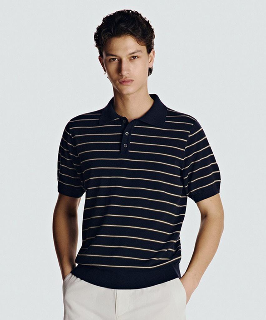 Danielkeulemyu 26Ss Washable Cool Stripe Collar Knit Navy