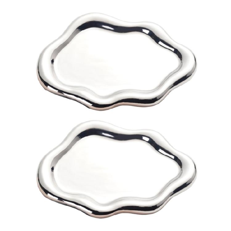 2PCS Artistic Ceramic Trays with Cloud Shape for Modern Home Enhancement and Photo Event Blending Seamlessly Anywhere