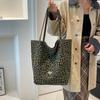 Leopard Print Canvas Bag Women's 2025 Autumn New Trendy Fashion College Style Tote Bag Casual Large-capacity Commuter Bag